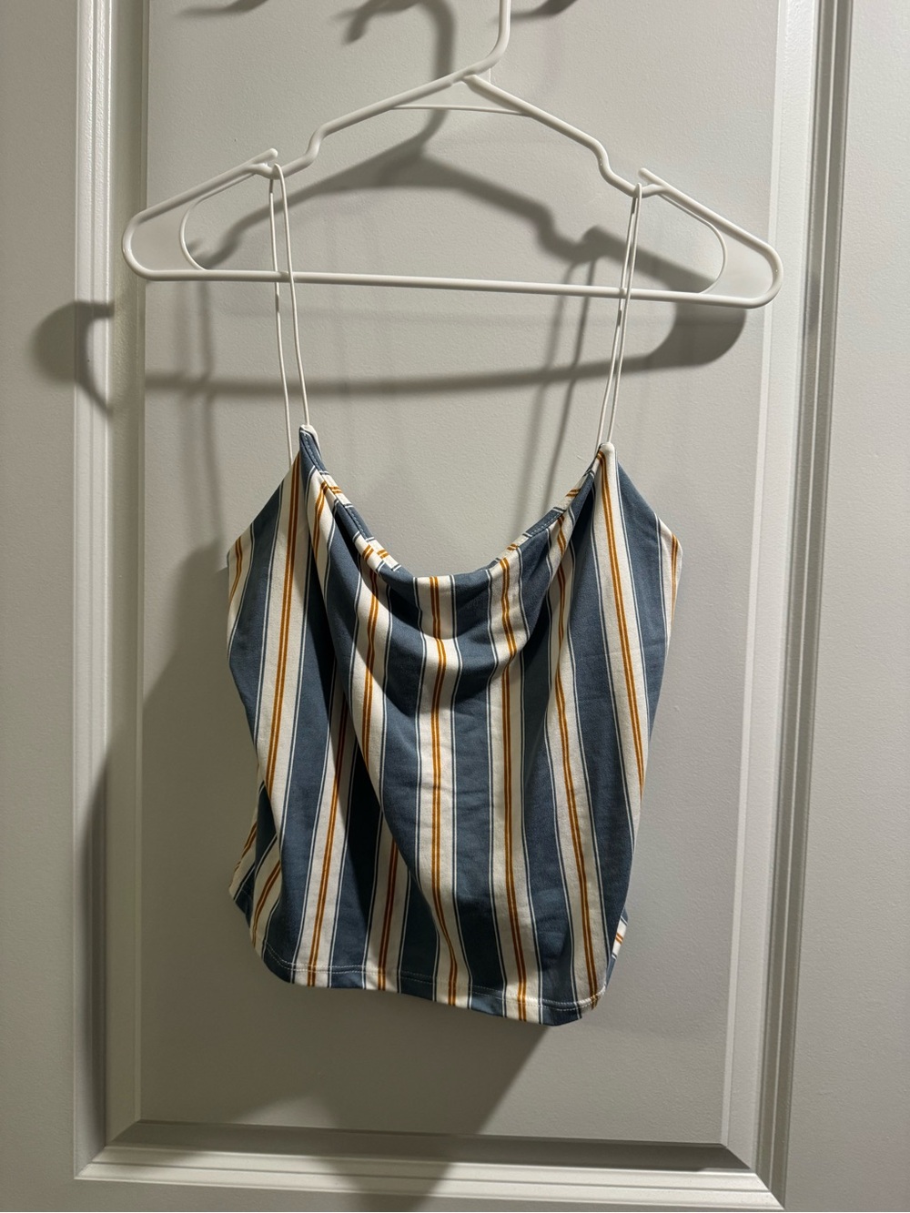 Striped Blue and White Cowl Neck Tank Top